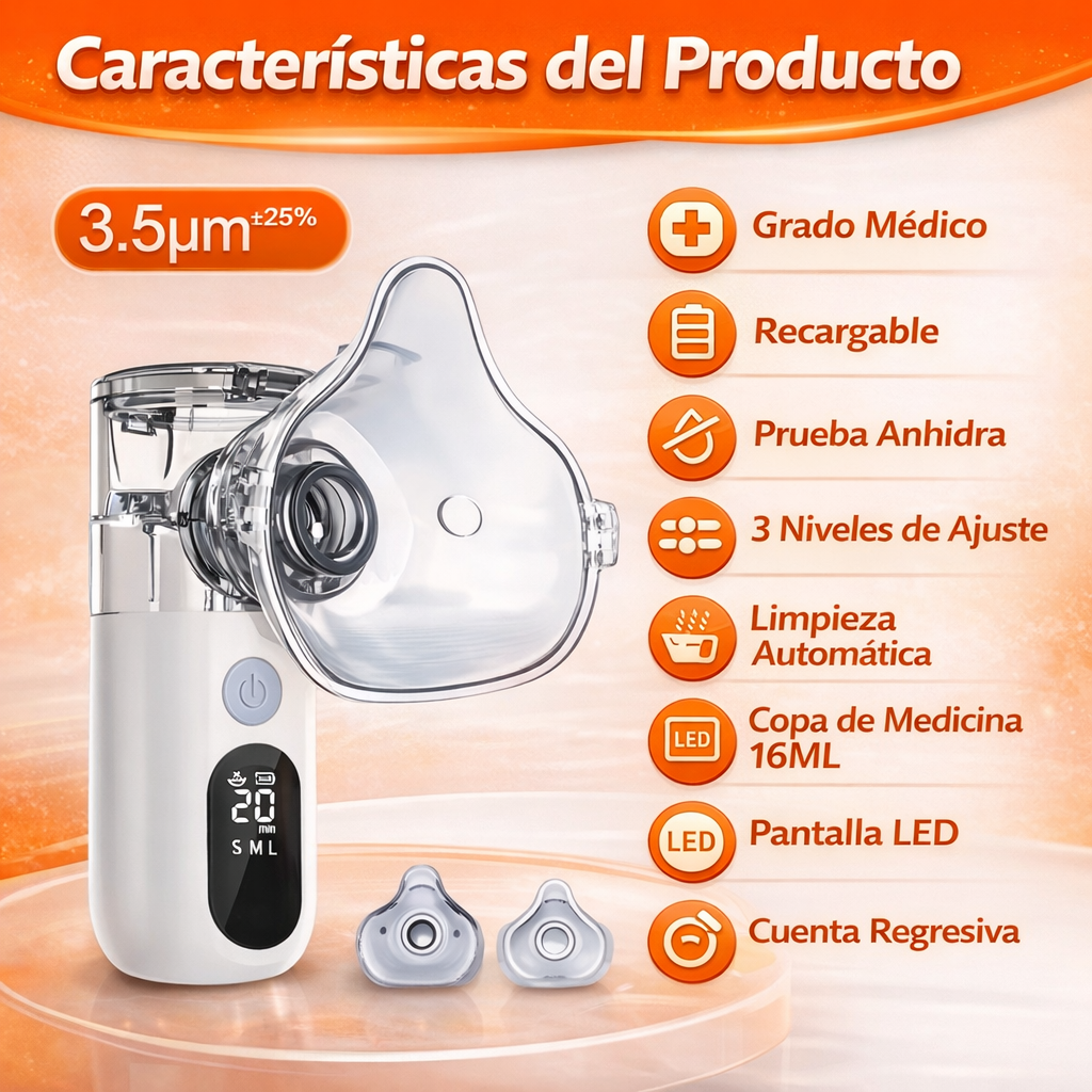 🍃🫁 NebulizaFácil™ - Nebulizador Portátil + Mascarilla Para Niños y Adultos + Boquilla 🔥