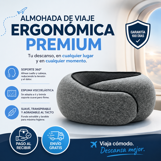 ✈️ Almohada de Viaje Ergonómica Premium + Bolsita de Viaje Gratis ⏳