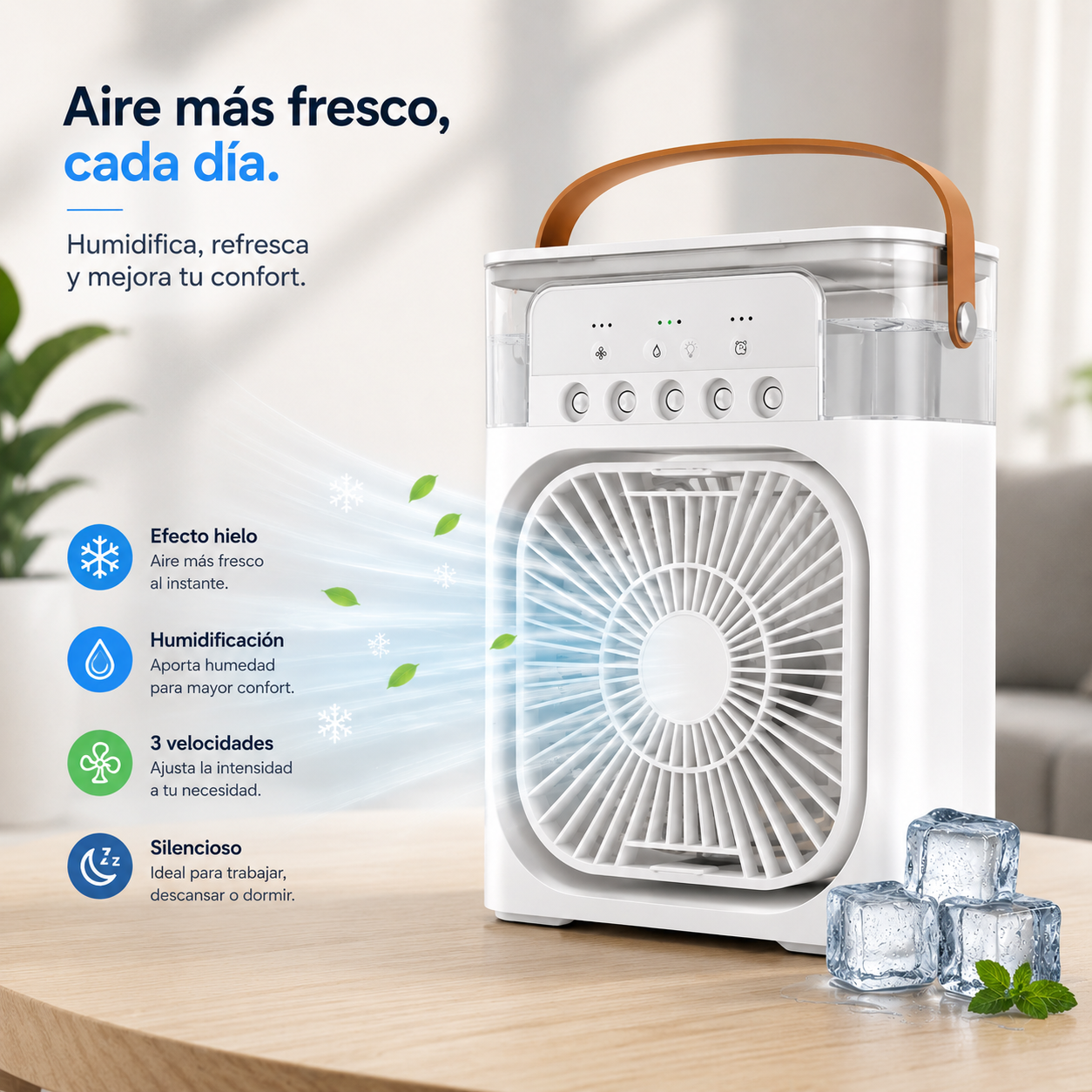 💨🧊 Ventilador Portátil 3 En 1 Ventilación + Humidificación + Efecto Hielo ⏳