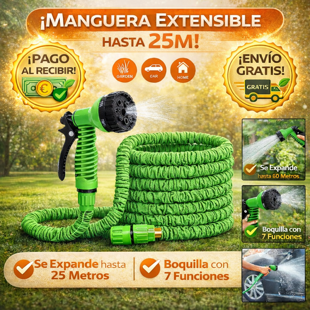 AquaFlex Pro™ – Manguera Expandible 25M + Boquilla con 7 Funciones + Envío gratis