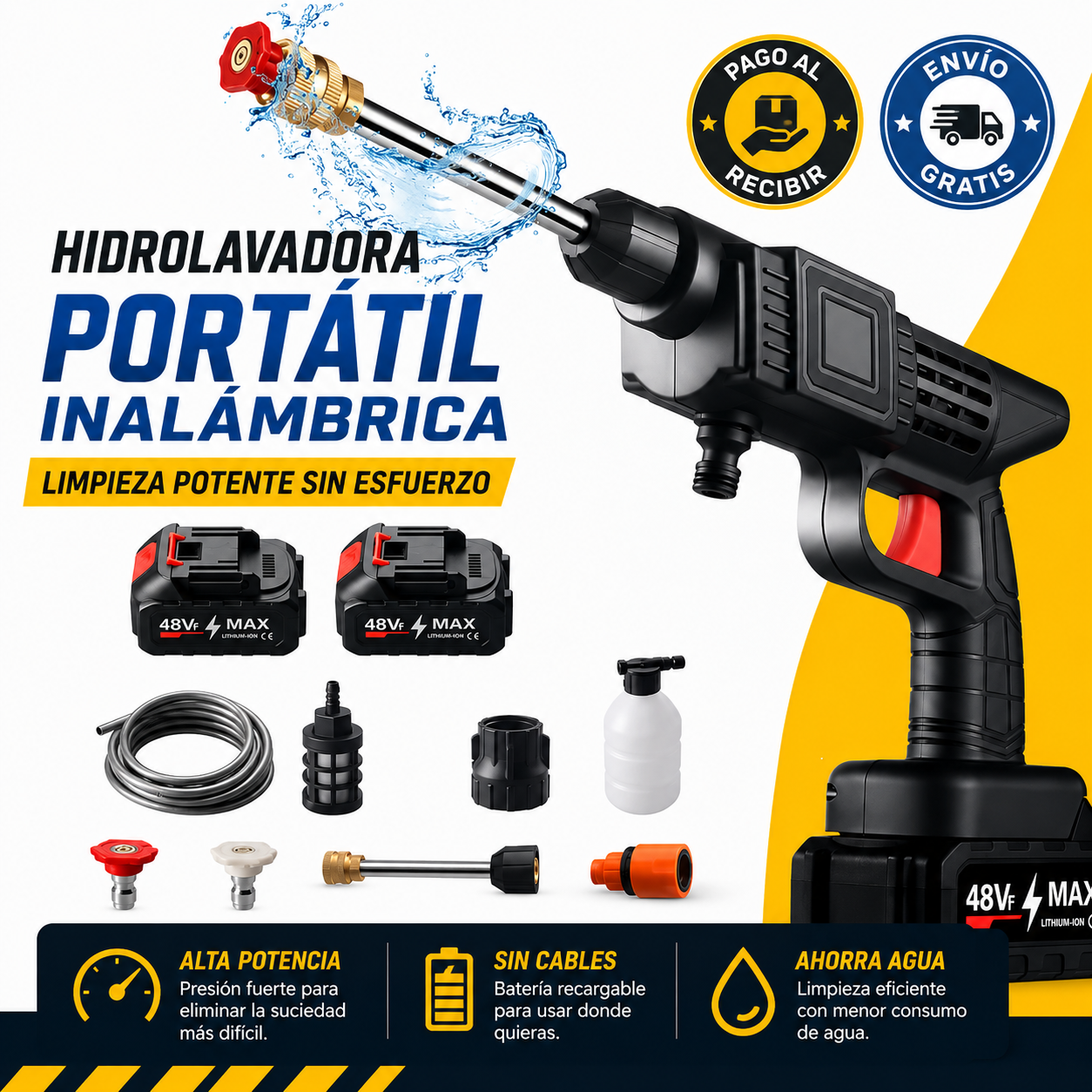 💦 Hidrolavadora Portátil 48V – Potencia Sin Cables + Maleta y Batería GRATIS 🎁⚡