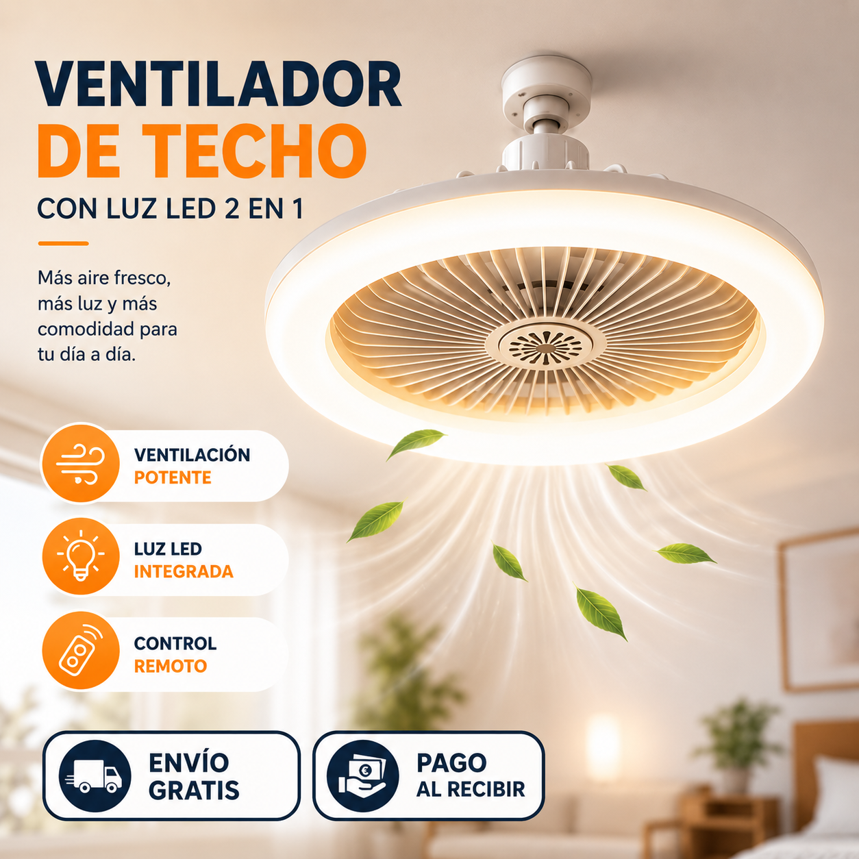🌬️ Ventilador de Techo Con Luz Led + Control Remoto + Envío Gratis 🔥