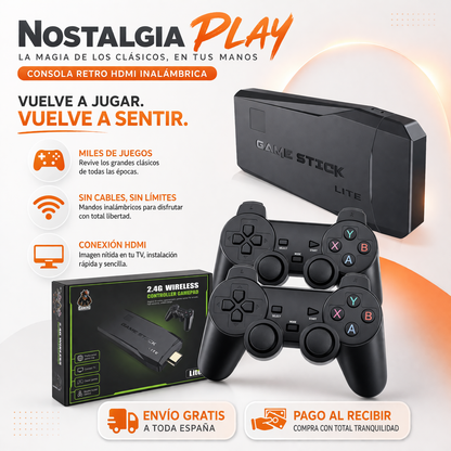 🎮 NostalgiaPlay™ - Consola Pro Edition con 10.000 Juegos + 2 Controles Gratis + Envío Gratis 🔥