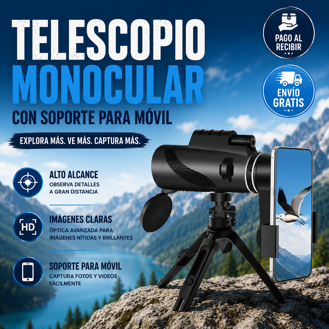 🔭 Telescopio Monocular para Móvil + Incluye Soporte GRATIS ⏳
