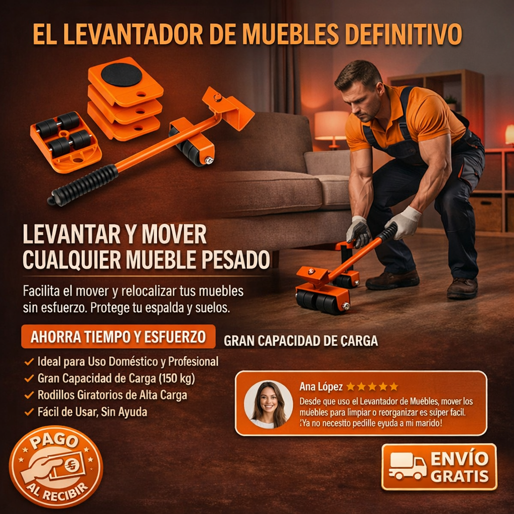 Smart Mover™ - Levantador de muebles + Kit Elevador + Deslizadores 360º