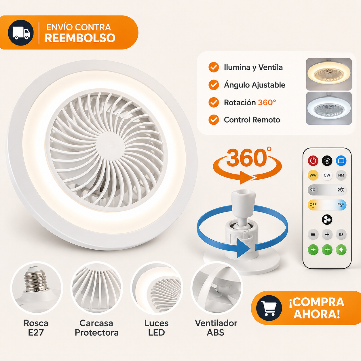 🌬️ Ventilador de Techo Con Luz Led + Control Remoto + Envío Gratis 🔥