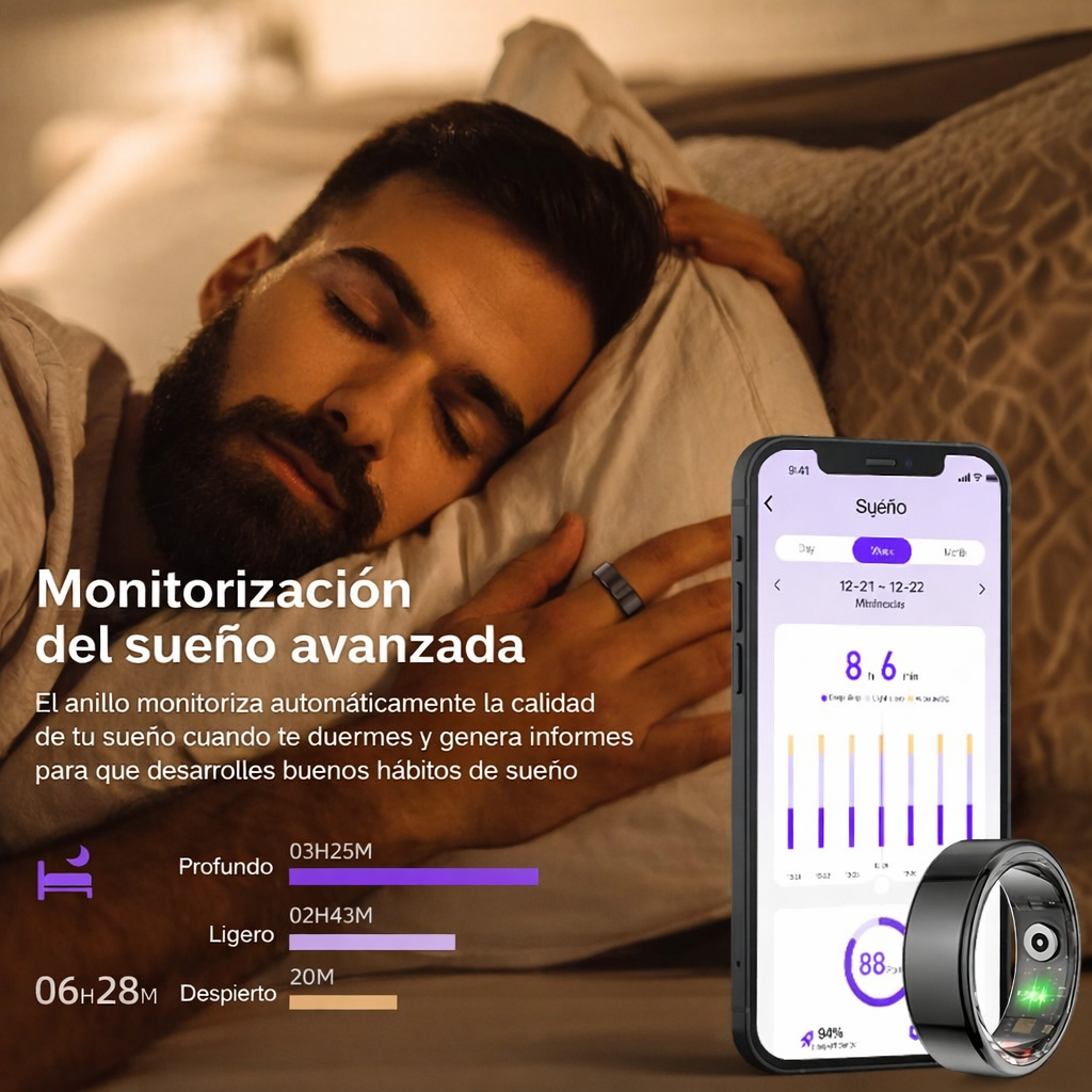 IntelliRing™ - Anillo Inteligente Avanzado + Monitorea tu Salud + Sueño