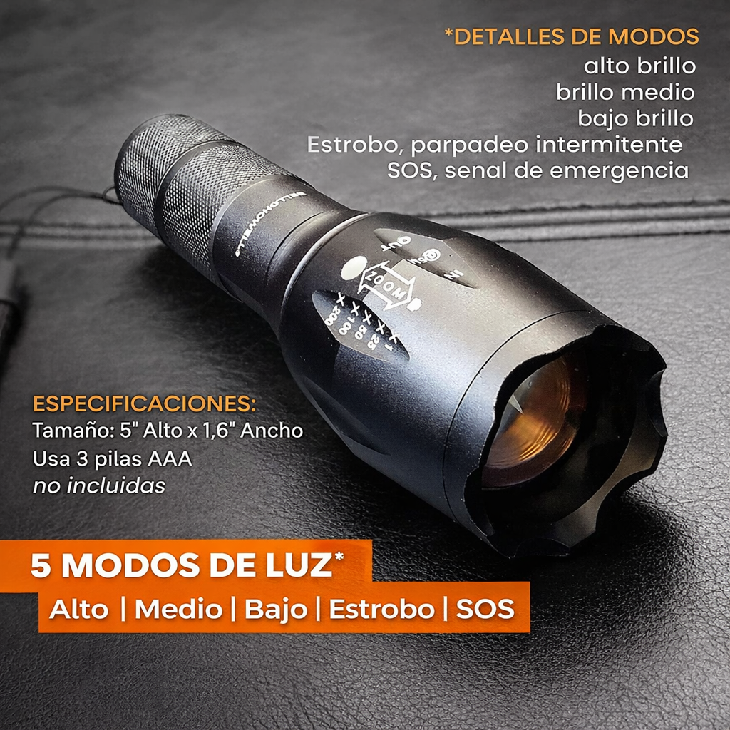 🔦 Linterna Táctica Alpha-X Pro 22X + 5 Modos + Envío Gratis 🔥