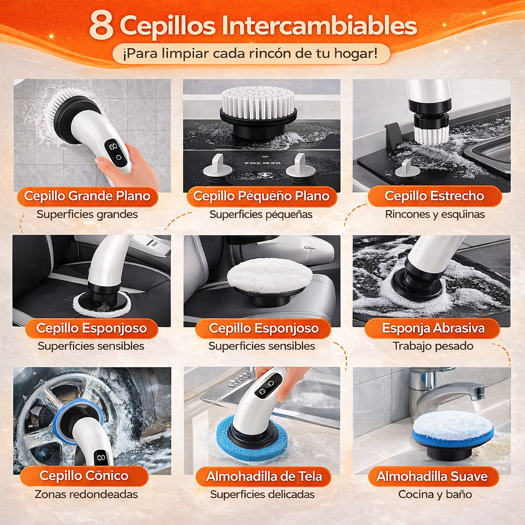 MultiClean™ 9 en 1 - Cepillo de Limpieza Eléctrico Giratorio + 9 Cabezales + Envío Gratis