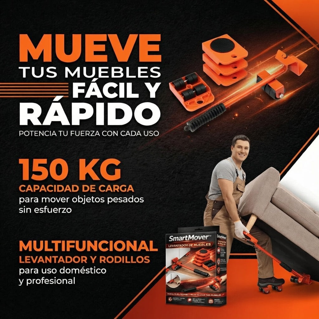 Smart Mover™ - Levantador de muebles + Kit Elevador + Deslizadores 360º