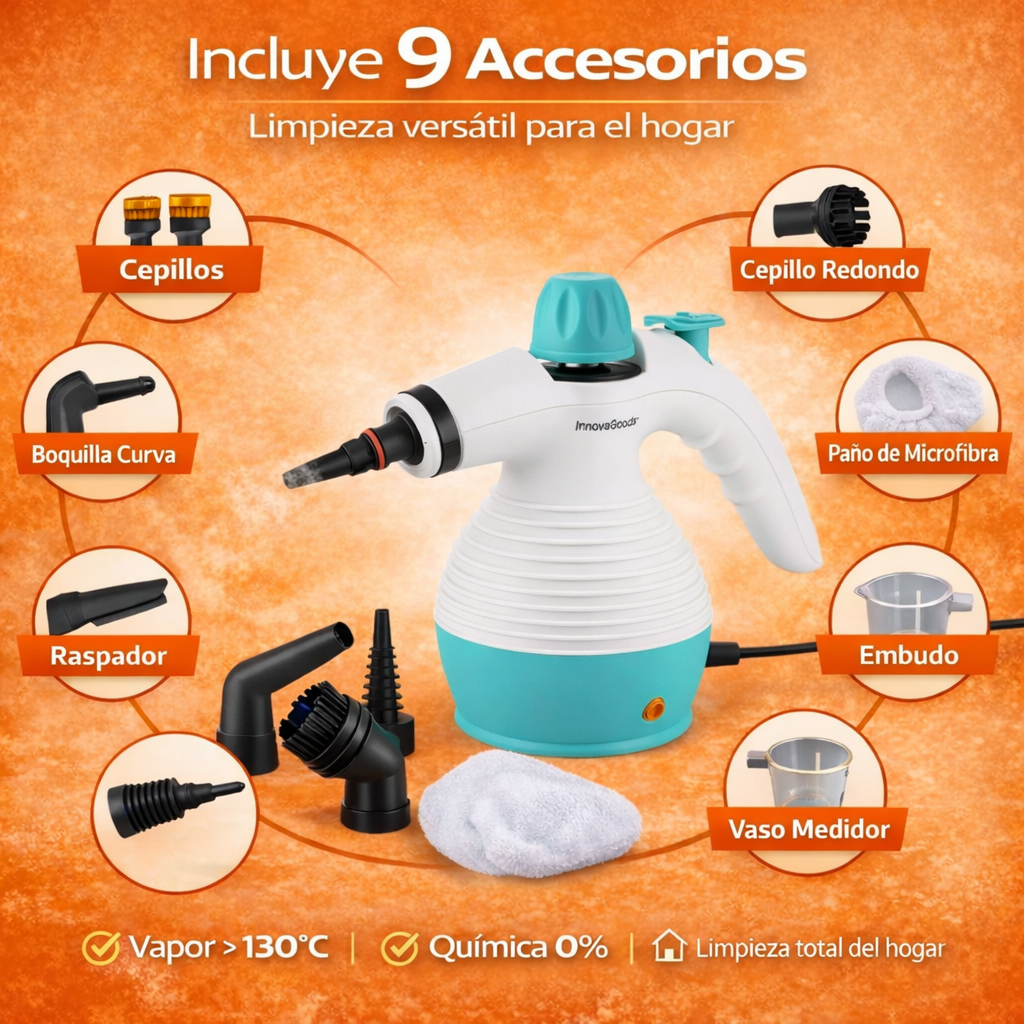 💨 VaporLux™ - Limpiador de Vapor Eléctrico + 9 Accesorios + Últimas Unidades ⏳